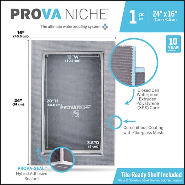16 in. W x 24 in. L Shower Kit Prova Niche With Adjustable Shelf