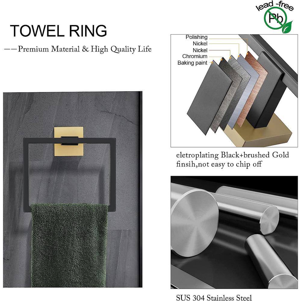 Black and Gold Wall Mounted 5-Piece Bathroom Hardware Set