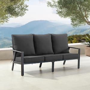 Black 1-Piece Aluminum Outdoor Deep Seating Deep Seating Couch with Cushion with Black Cushions