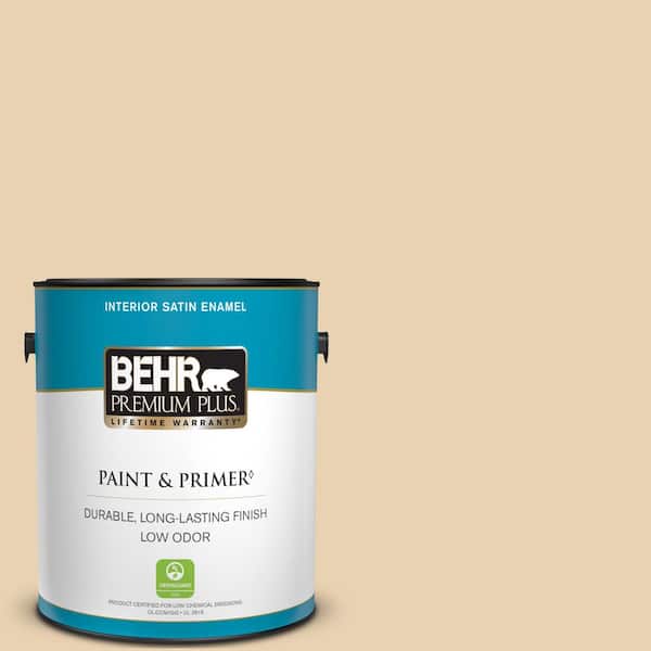 BEHR PREMIUM PLUS 1 gal. #S300-2 Powdered Gold Satin Enamel Low Odor Interior Paint & Primer