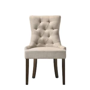 Farren Side Chair in Beige Fabric and Espresso