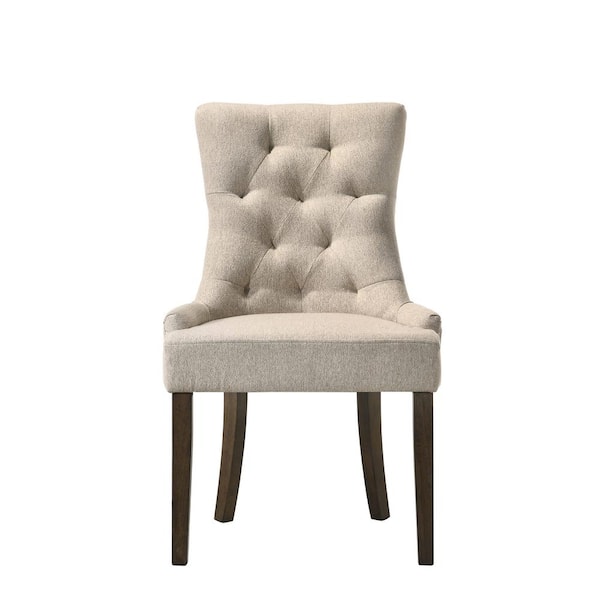 Acme Furniture Farren Side Chair in Beige Fabric and Espresso