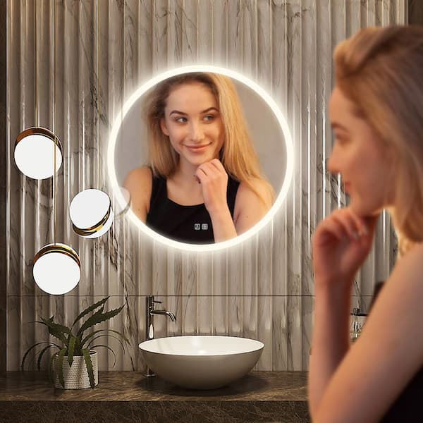 HOMLUX 32 in. W x 32 in. H Round Frameless LED Light with 3-Color and  Anti-Fog Wall Mounted Bathroom Vanity Mirror 96FB004795 - The Home Depot