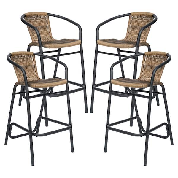 Limoges Medium Brown Metal Outdoor Bar Stool 4-Pack