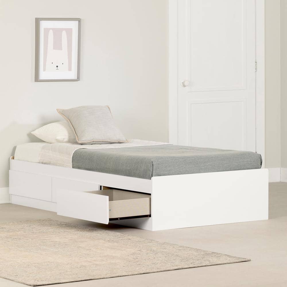 Twin Fusion White Wood Frame Mates Bed with 3 Storage Drawers