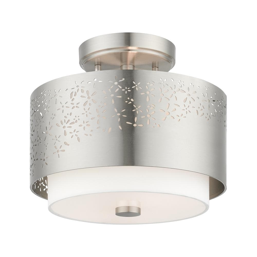 Brushed Nickel Drum LED Indoor/Outdoor Semi-Flush Mount
