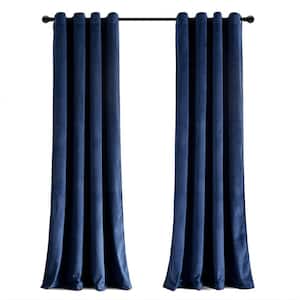 Prima Velvet Solid Navy Polyester 52 in. W x 84 in. L 100% Lined Grommet Blackout Curtain (Single Panel)
