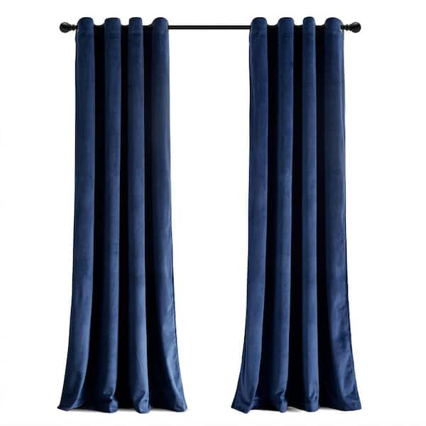 HOMEBOUTIQUE Prima Velvet Solid Navy Polyester 52 in. W x 84 in. L 100% Lined Grommet Blackout Curtain (Single Panel)