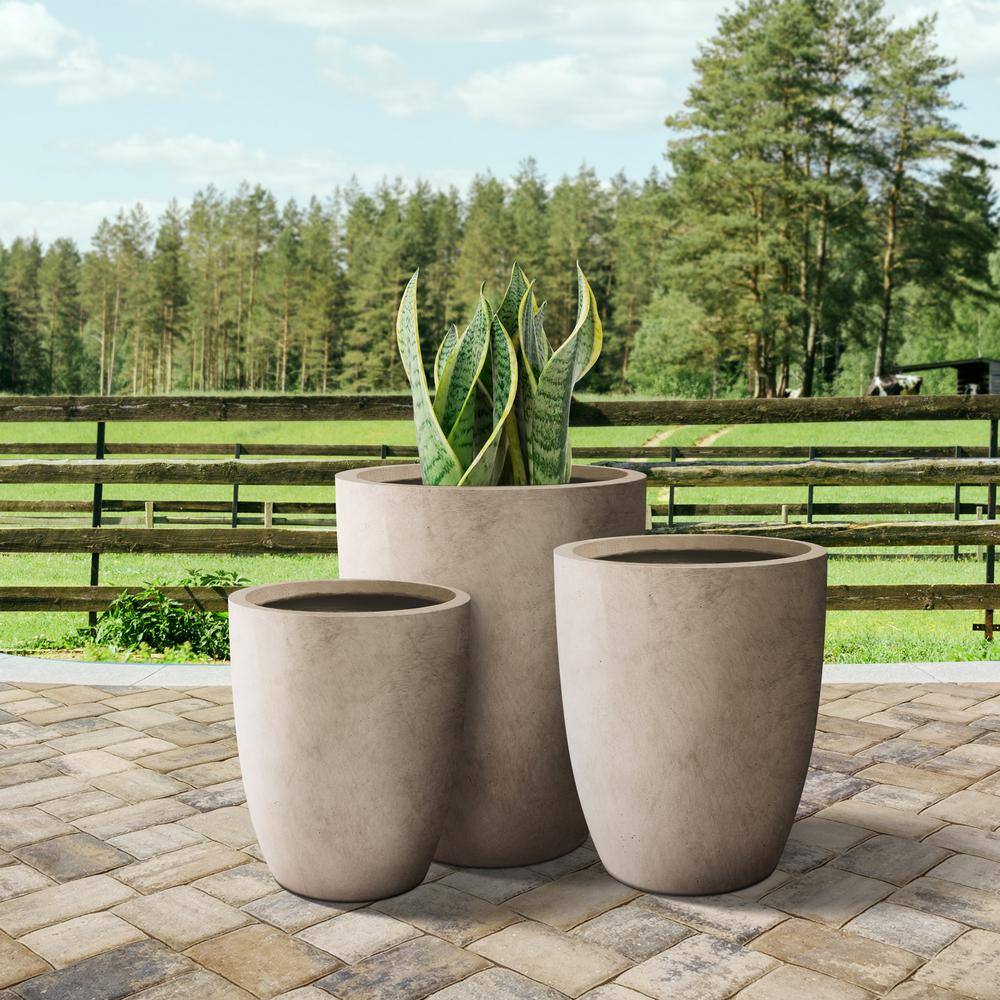 Lightweight 18in. x 17in. Pale Yellow Extra Large Tall Round Concrete Plant  Pot / Planter for Indoor & Outdoor