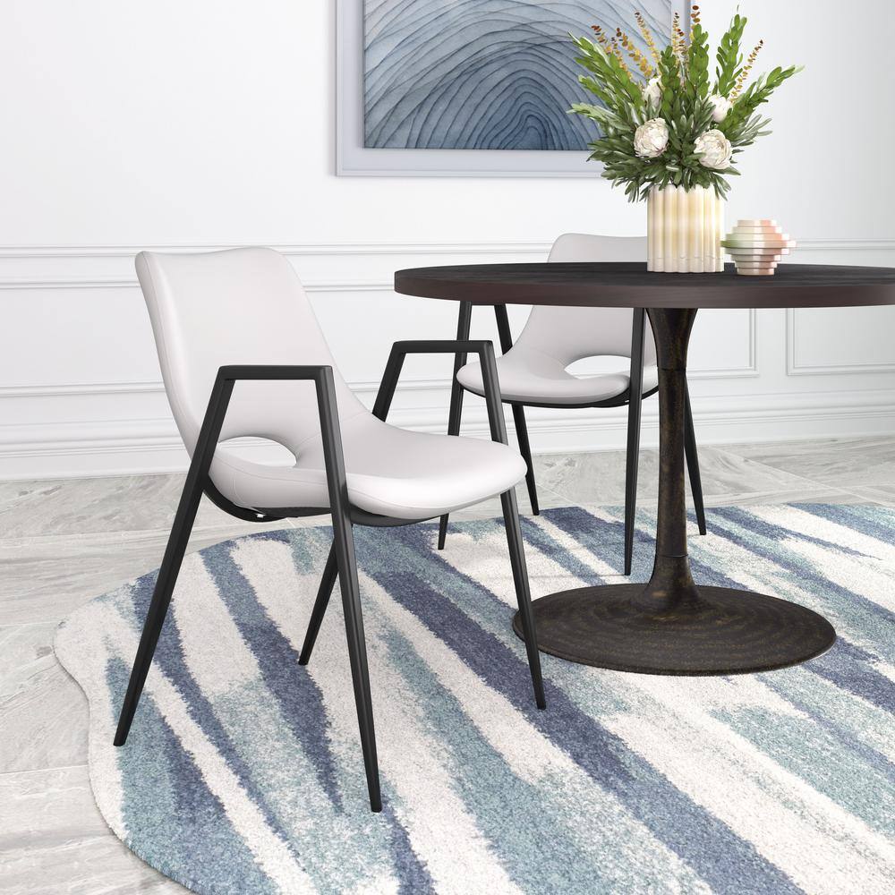 White Faux Leather Upholstered Arm Chair with Black Metal Legs