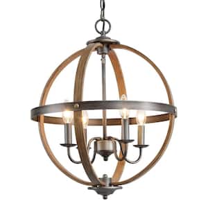4-Light Metal with Faux Wood Farmhouse Chandelier