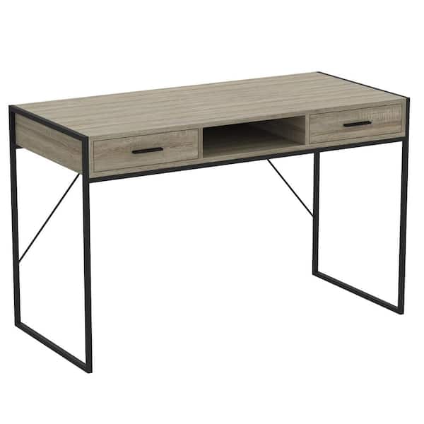 Safdie & Co. Computer Desk 48L Dark Taupe 2-Drawers 1-Shelf Black Metal