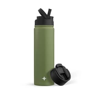 22 oz. Green Vacuum Insulated Stainless Steel Water Bottle with Flip Lid and Sport Straw Lid