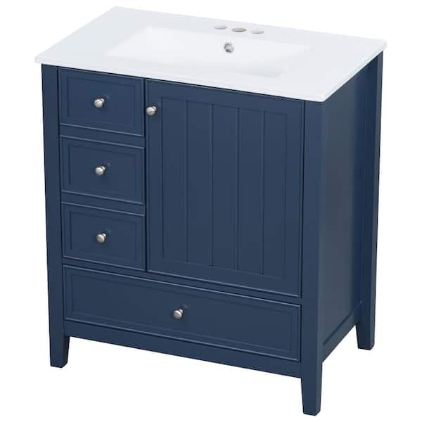 Blue Bathroom Vanity with Sink, 1 Cabinet & 3 Drawers, Solid Wood Frame and MDF Construction