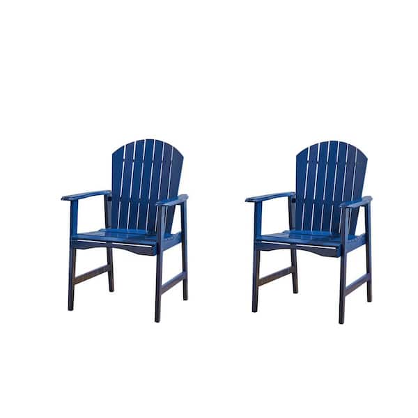 Tidoin Blue Wood Outdoor Dining Chair in Blue (Set of 2)