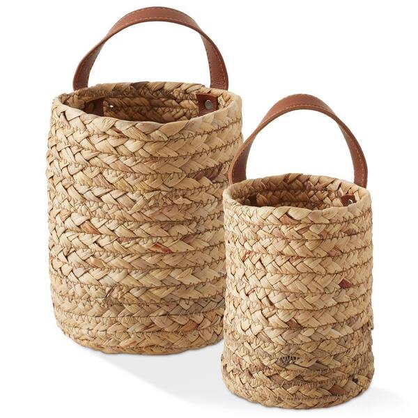 Casafield Brown Natural 6.25 in. x 7.25 in. Wicker Hyacinth Wall Hanging Decorative Baskets for Plants and Storage (Set of 2)