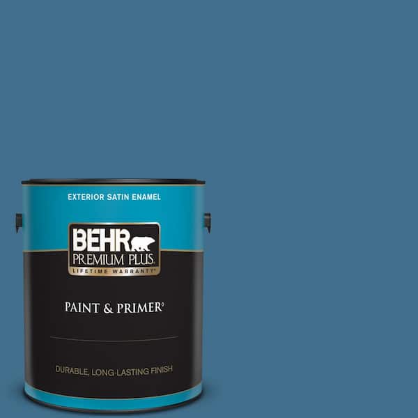 BEHR PREMIUM PLUS 1 gal. #M500-5 Sojourn Blue Satin Enamel Exterior Paint & Primer