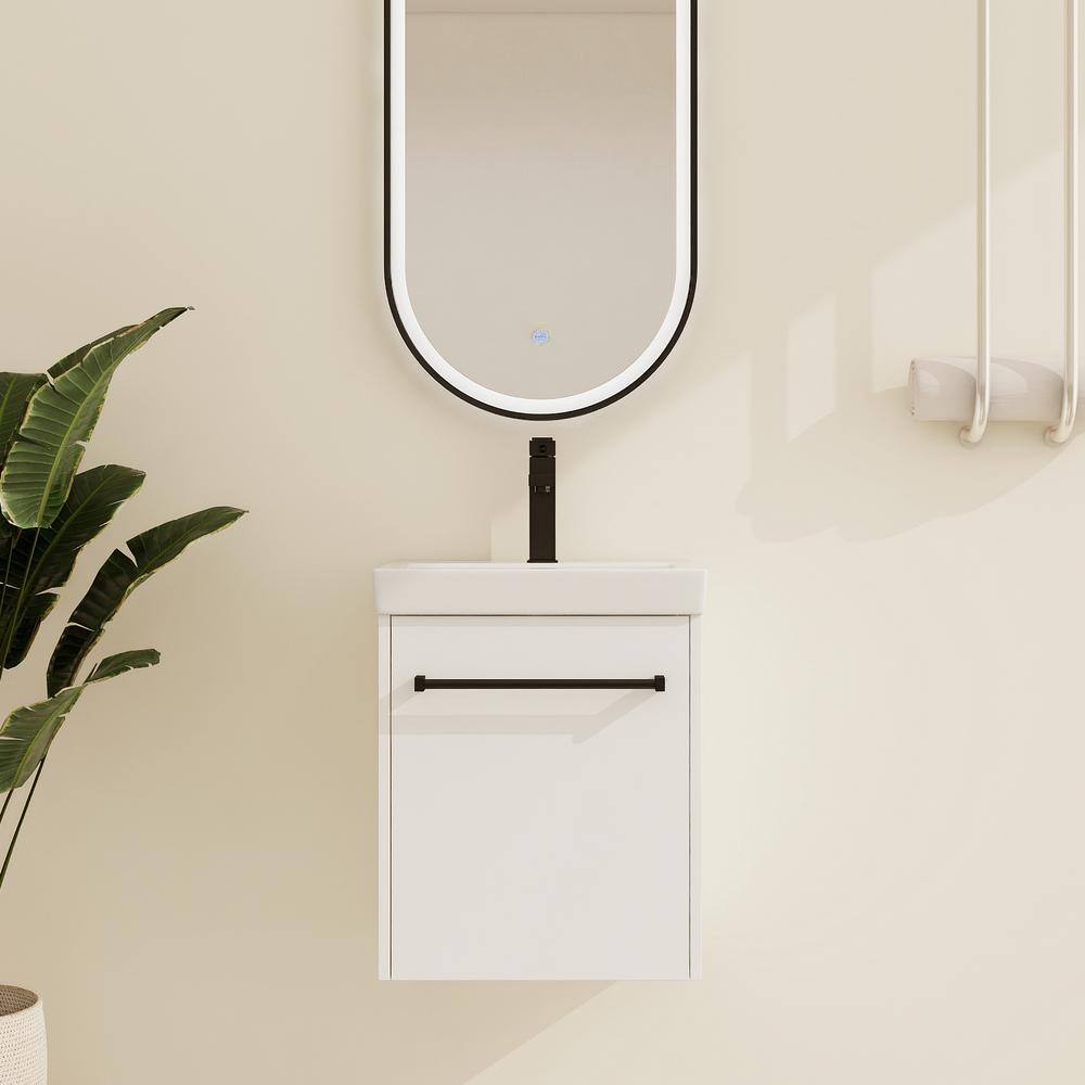 17.3 in. W x 13.5 in. D x 21.3 in. H Single Wall-Mounted White Bath Vanity 