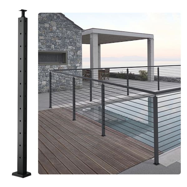 VEVOR Cable Railing Post 36 in. L x 1 in. W x 2 in. H Steel L-Shaped Hole Corner Railing Post Cable Rail Post (1-Pack )