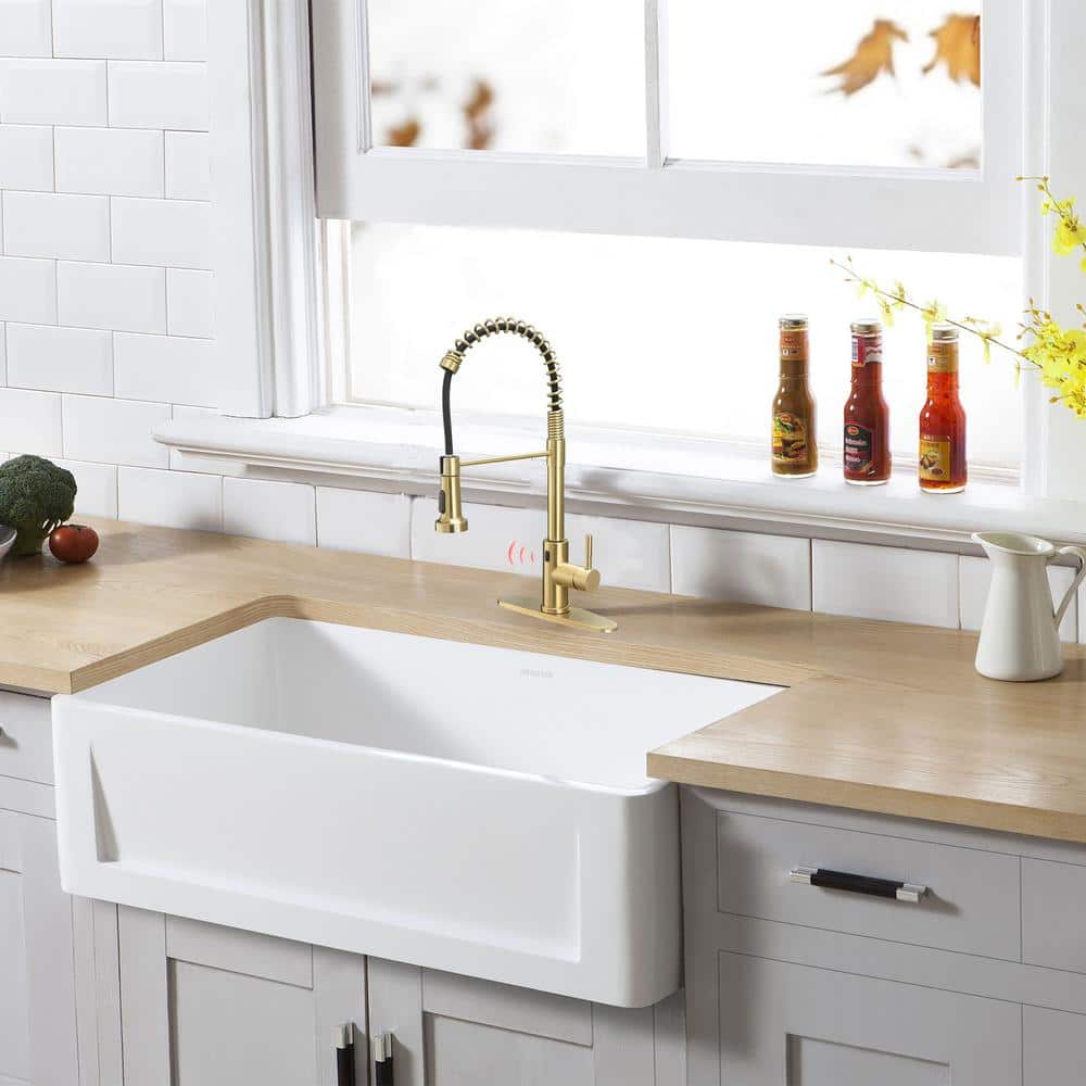 Brushed Gold Touchless Pull-Down Kitchen Faucet with Spray