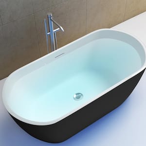 58.5 in. Acrylic Freestanding Bathtub Flatbottom Soaking SPA Tub Bathtub with Polished Chrome Drain in Matte Gray