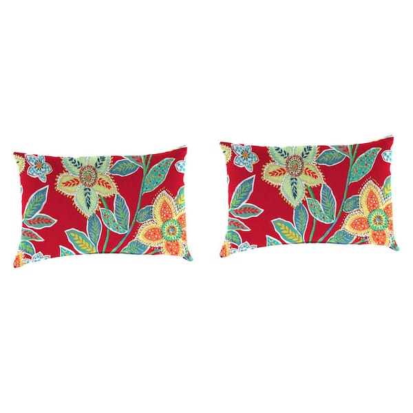 Jordan Manufacturing 18 in. L x 12 in. W x 4 in. T Leathra Red Outdoor Lumbar Throw Pillow (2-Pack)