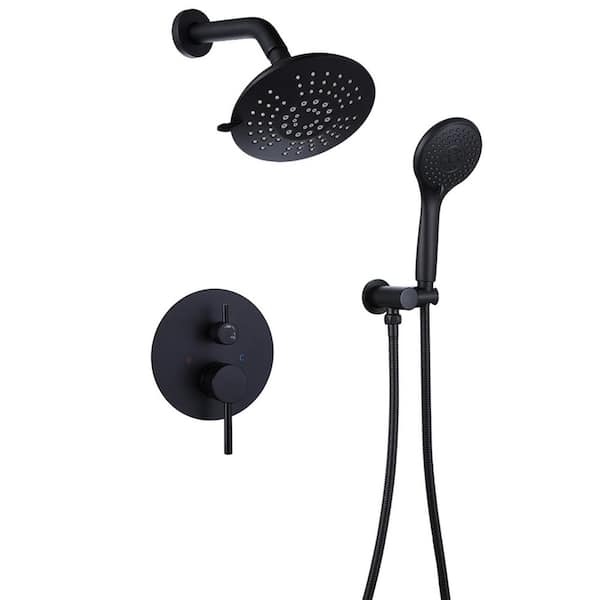 Single-Handle 2-Spray Round High Pressure Shower Faucet in Matte Black (Valve Included)