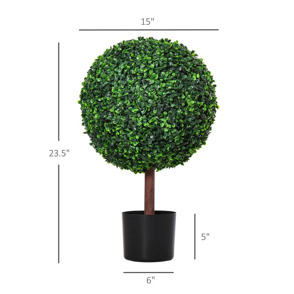 23.5" Green Plastic Boxwood Topiary Ball Tree with Pot