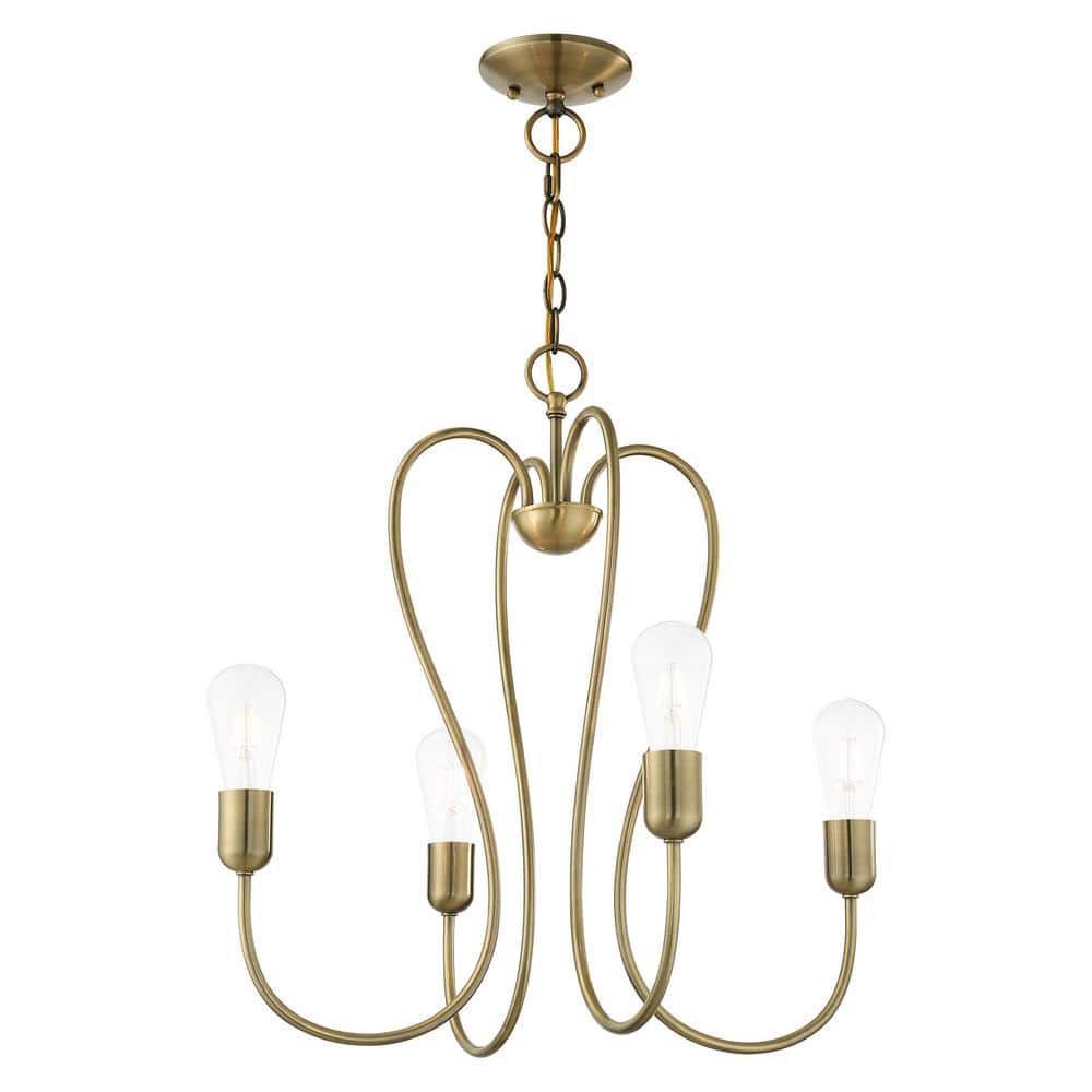 Antique Brass 4-Light Mini Chandelier with Crystal Accents
