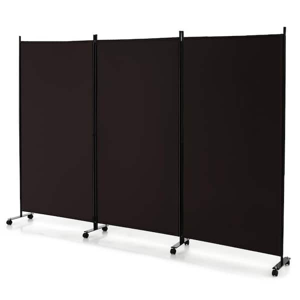 Costway 3-Panel Folding Room Divider 6Ft Rolling Privacy Screen withLockable Wheels Brown