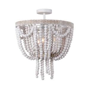 Seguis 3-Light Weathered White Chandelier Pendant with Wood Beads