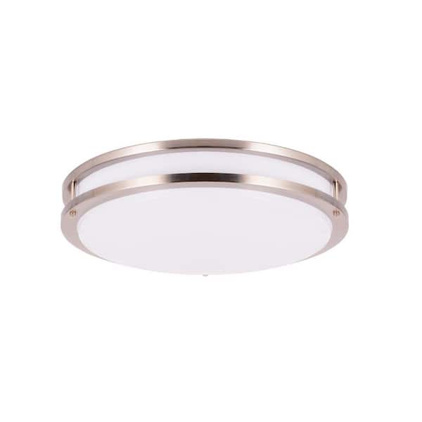 E ENERGETIC LIGHTING 12 in. Brushed Nickel Round Double Ring LED Flush Mount Dimmable Adjustable CCT Ceiling Light ENERGY STAR