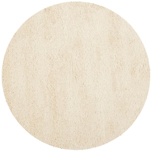 California Shag Ivory 5 ft. x 5 ft. Round Solid Area Rug