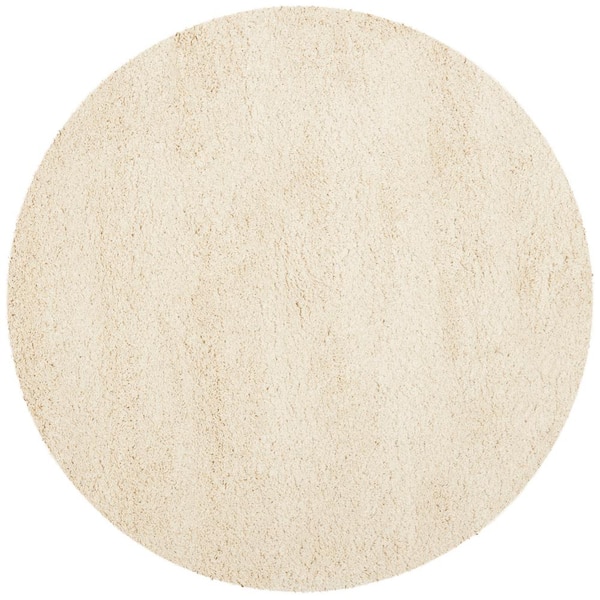 California Shag Ivory 5 ft. x 5 ft. Round Solid Area Rug