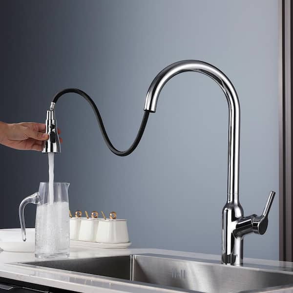 Staykiwi Single Handle Pull Down Sprayer Kitchen Faucet with Advanced Spray, Pull Out Spray Wand in Chrome