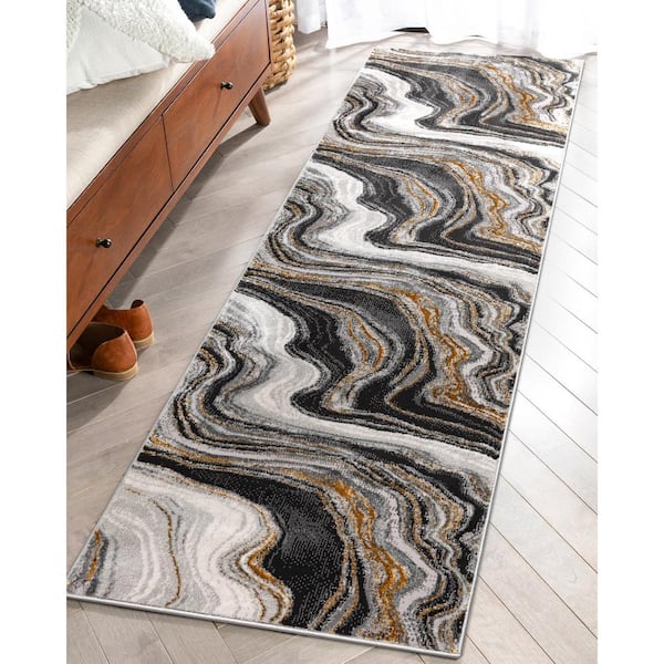 Fairmont Grey 2 ft. 3 in. x 7 ft. 3 in. Warren Retro Glam Abstract Runner Area Rug