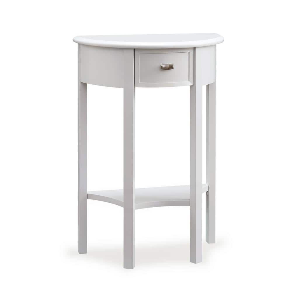 Cottage White Wood Demilune Console Table with Storage Drawer