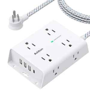 8-Outlet Power Strip Surge Protector with 4 USB Ports and 5 ft. Extension Cord in White