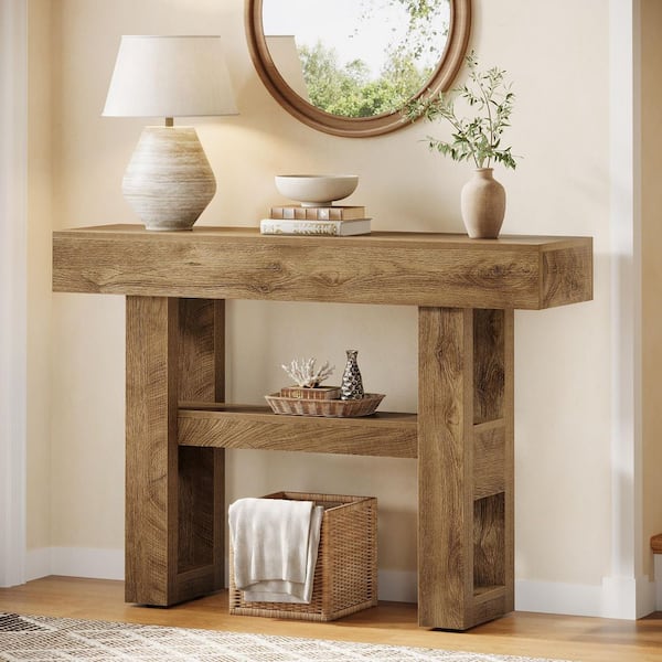 Benjamin 41.3 in. Rustic Brown Rectangle Engineered Wood Console Table with Storage, Hallway Entryway Table