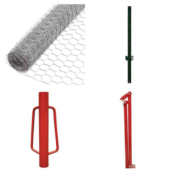 1 in. Mesh 4 ft. x 25 ft. Poultry Netting, 1-3/10 in. x 5 ft. U-Post, Post Driver and T-Post Puller Combo