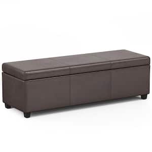 Avalon 54 in. Wide Contemporary Rectangle Extra Large Storage Ottoman Bench in Distressed Brown Vegan Faux Leather