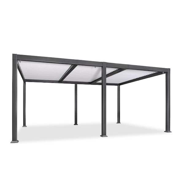 11.7 ft. x 18.2 ft. Gray Aluminum Outdoor Louvered Pergola with 3 White Individual Adjustable Roofs and In-Built Gutter