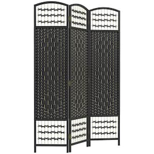 3-Panel Room Divider, Folding Privacy Screen, 5.6 in. Room Separator, Fiber Freestanding Partition Wall Divider, Black