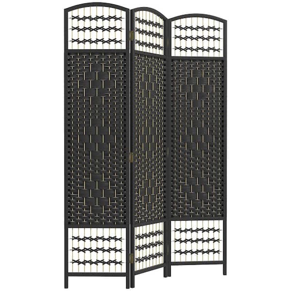 HOMCOM 3-Panel Room Divider, Folding Privacy Screen, 5.6 in. Room Separator, Fiber Freestanding Partition Wall Divider, Black