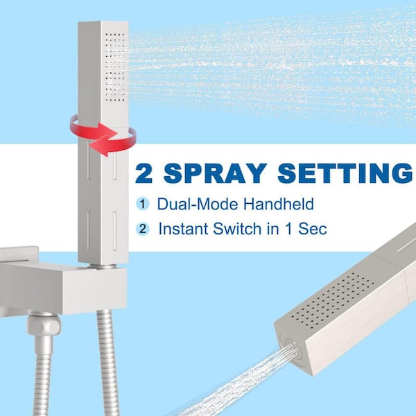 1-Piece 2 in 1 Function Handheld Shower Sprayer Head in Brushed Nickel with 59 in. Hose and Adjusable Shower Wand Holder