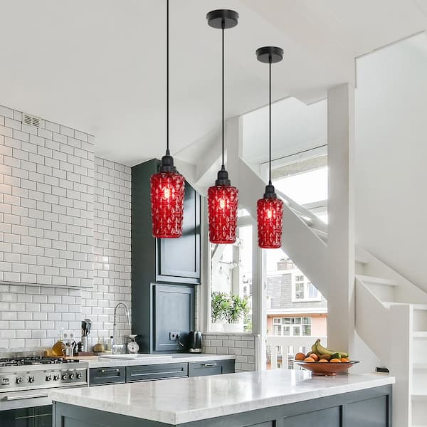 River of Goods Radiate 1-Light Black Novelty Shaded Textured Glass Cylinder Pendant Lamp