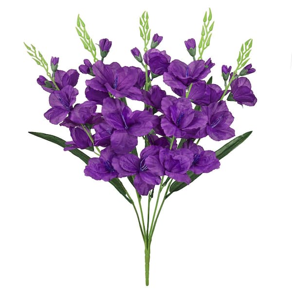LIVING LUXURY 24 in. Purple Artificial Gladiolus Flower Stem Bush Bouquet (Set of 2)