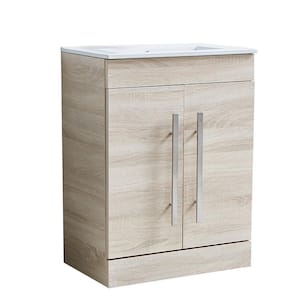 24 in. W x 16 in. D x 32 in. H Modern Bathroom Vanity in Gray Wood with White Ceramic Top with Single Sink in White