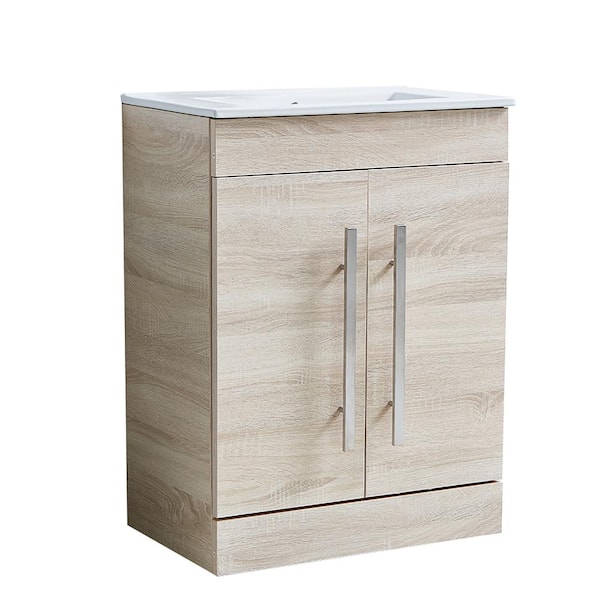 VC CUCINE 24 in. W x 16 in. D x 32 in. H Modern Bathroom Vanity in Gray Wood with White Ceramic Top with Single Sink in White