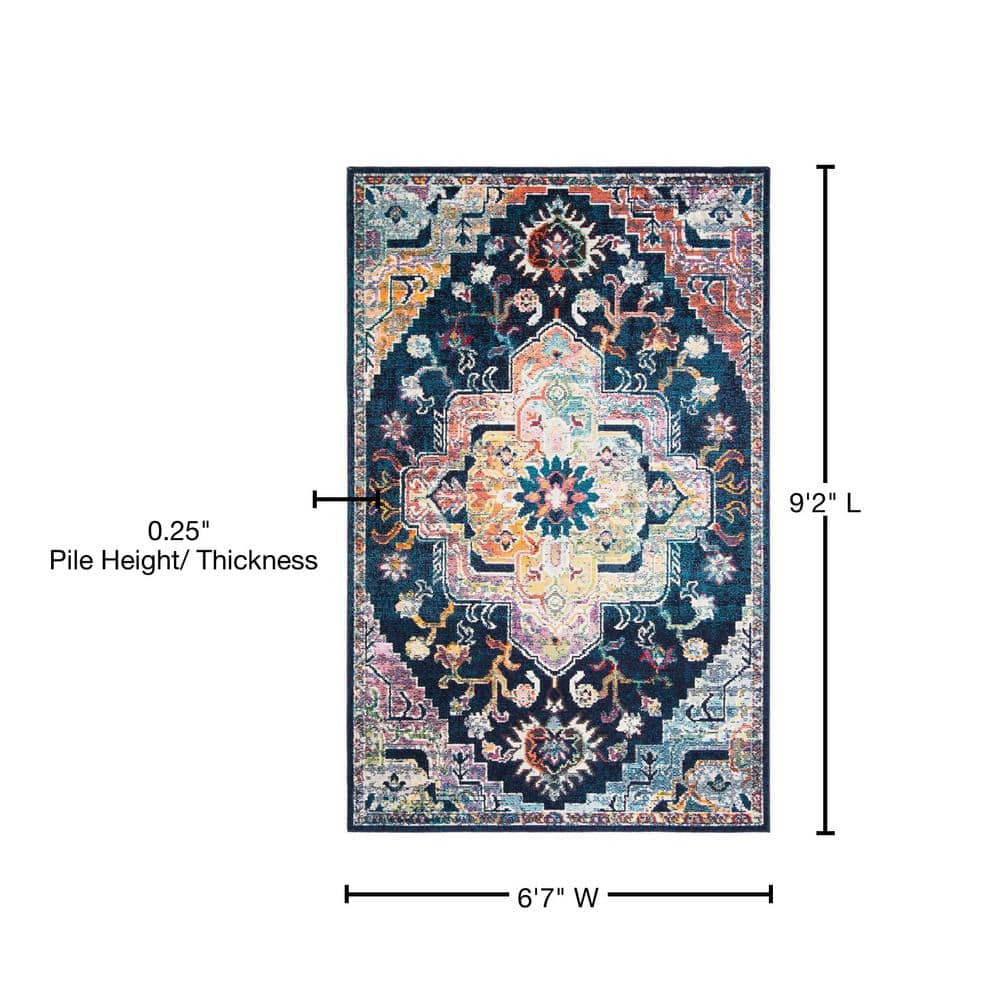 Navy and Fuchsia Floral Synthetic Area Rug